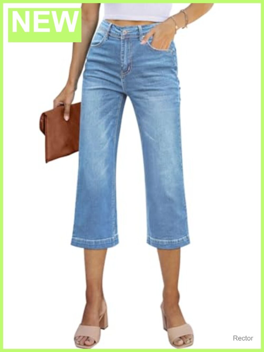 Women's High Waisted Wide Leg Capri Jeans Stretchy Denim Pants